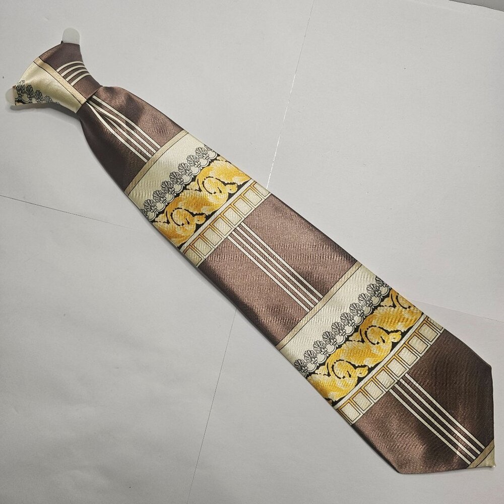 Neck Tie Vintage Brown & Yellow Men Necktie With Floral & Geometric Design